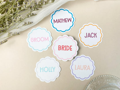 Custom Scalloped Circle Wedding Place Card, Wavy Wedding Name Cards, Table Place Cards, Place Setting
