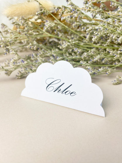 Minimal Scalloped Folded Wedding Place Cards, Wavy Wedding Name Cards, Table Place Cards, Place Settings Reception, Black and White