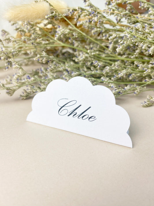 Minimal Scalloped Folded Wedding Place Cards, Wavy Wedding Name Cards, Table Place Cards, Place Settings Reception, Black and White