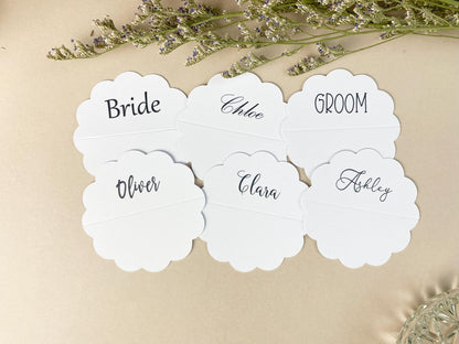 Minimal Scalloped Folded Wedding Place Cards, Wavy Wedding Name Cards, Table Place Cards, Place Settings Reception, Black and White