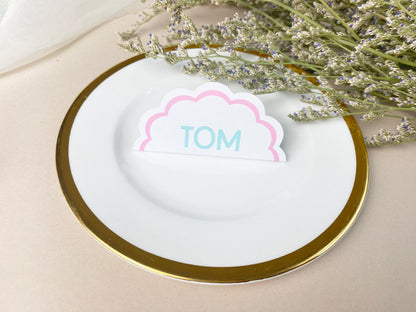 Custom Scalloped Circle Wedding Place Cards, Wavy Wedding Name Cards, Table Place Cards, Place Settings Reception, Custom Colours