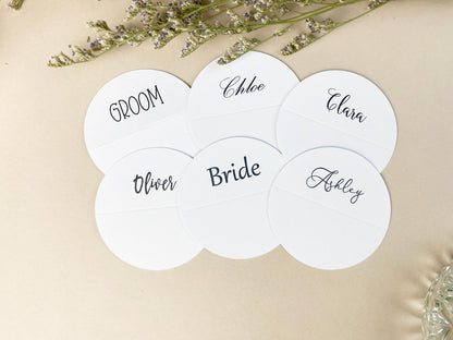 Minimal Folded Wedding Place Cards, Circle Wedding Name Cards, Table Place Cards, Place Settings Reception, Black and White