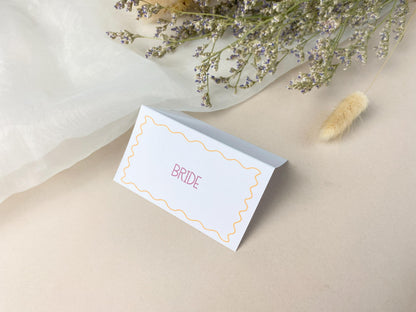 Wavy Folded Wedding Place Cards, Name Cards, Table Place Cards, Place Settings, Custom Colours