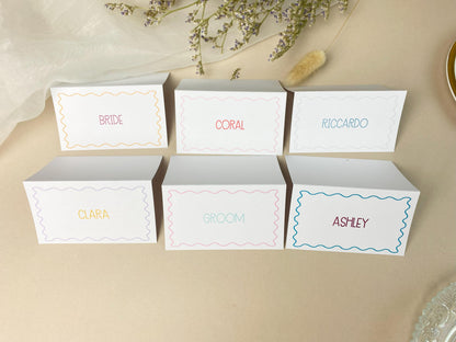 Wavy Folded Wedding Place Cards, Name Cards, Table Place Cards, Place Settings, Custom Colours