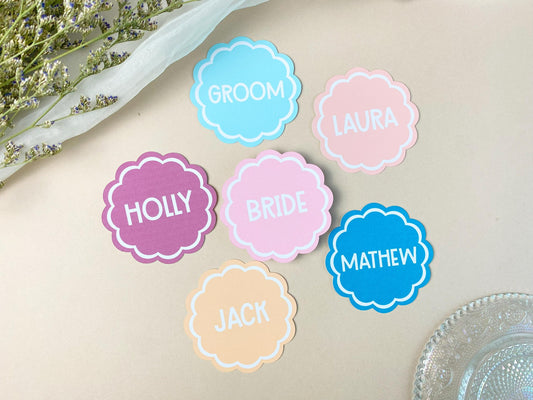 Custom Scalloped Circle Wedding Place Card, Wavy Wedding Name Cards, Table Place Cards, Place Setting