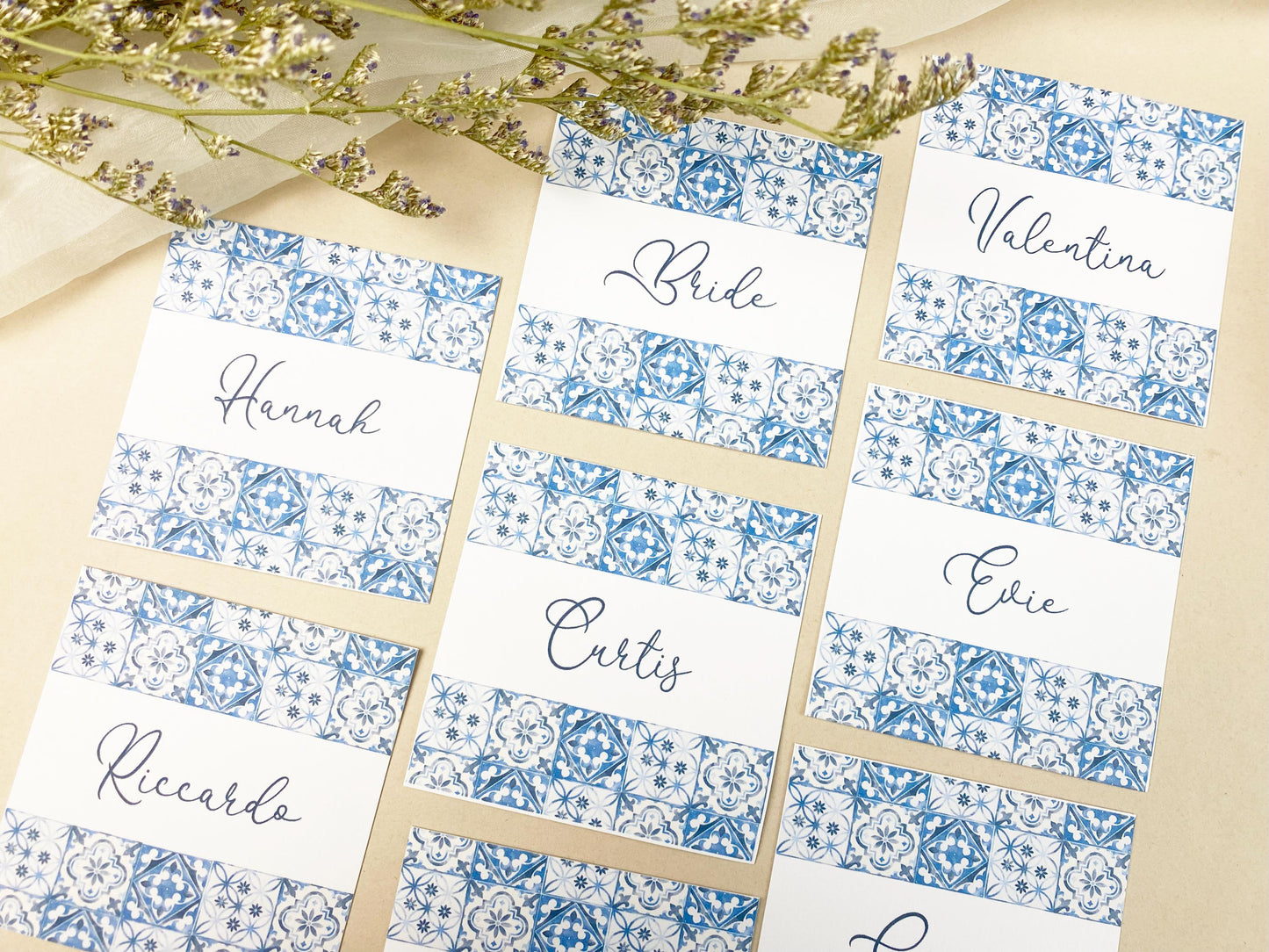 Italian Inspired Wedding Reception Place Cards, Destination Wedding, Italian Tile Style, Dinner Party