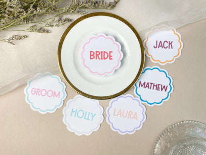 Custom Scalloped Circle Wedding Place Card, Wavy Wedding Name Cards, Table Place Cards, Place Setting