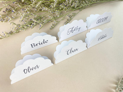 Minimal Scalloped Folded Wedding Place Cards, Wavy Wedding Name Cards, Table Place Cards, Place Settings Reception, Black and White