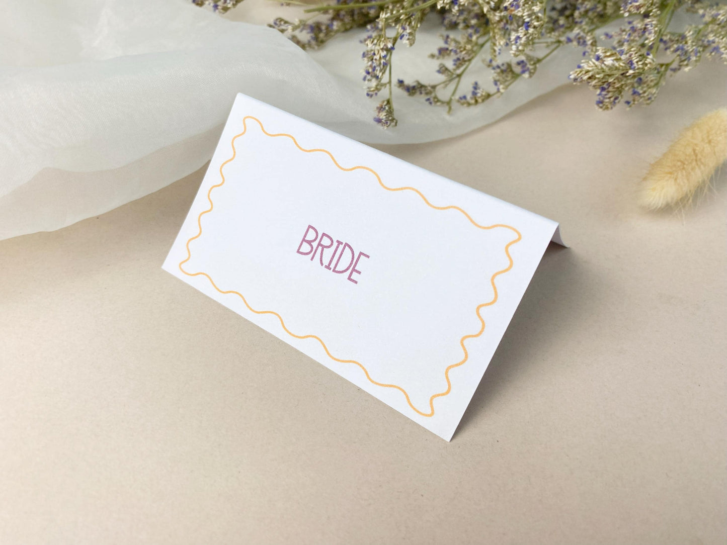 Wavy Folded Wedding Place Cards, Name Cards, Table Place Cards, Place Settings, Custom Colours