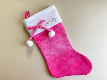 Personalised Deluxe Pink Pom Pom Christmas Stocking, Santa, Girls Stocking