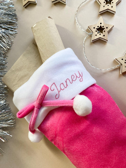 Personalised Deluxe Pink Pom Pom Christmas Stocking, Santa, Girls Stocking