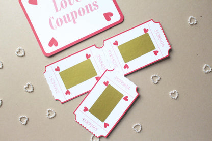 Loves Coupons for Valentine's Day, Blank Vouchers, Scratch-off, Arcade Style Tickets