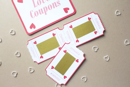 Loves Coupons for Valentine's Day, Blank Vouchers, Scratch-off, Arcade Style Tickets