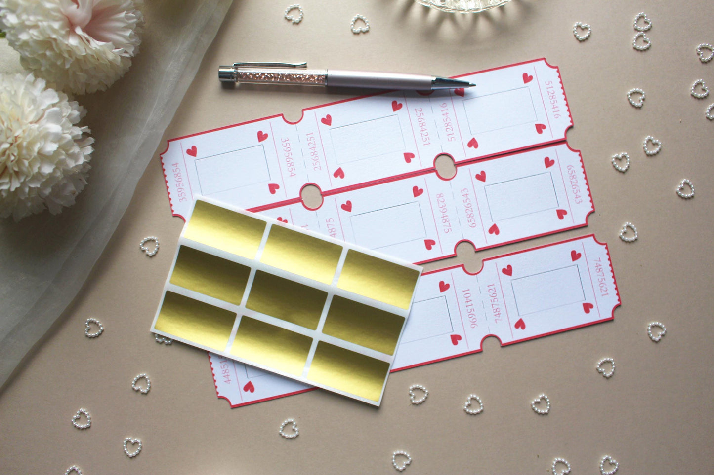 Loves Coupons for Valentine's Day, Blank Vouchers, Scratch-off, Arcade Style Tickets