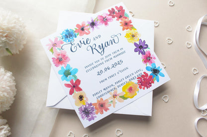 Bright Floral Wedding Invitation, Square Invite, Wedding Stationery, Evening Reception