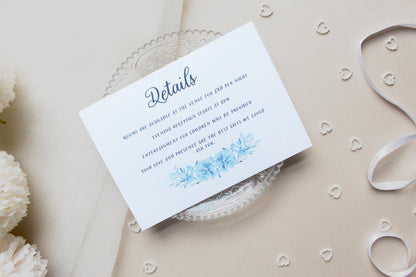 Navy Blue Floral Wedding Invitation, Square Invite, Wedding Stationery, RSVP, Details, Evening Reception