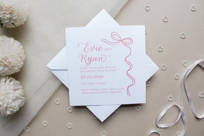 Ribbon Wedding Invitation, Square Invite, Wedding Stationery, RSVP, Details, Evening Reception