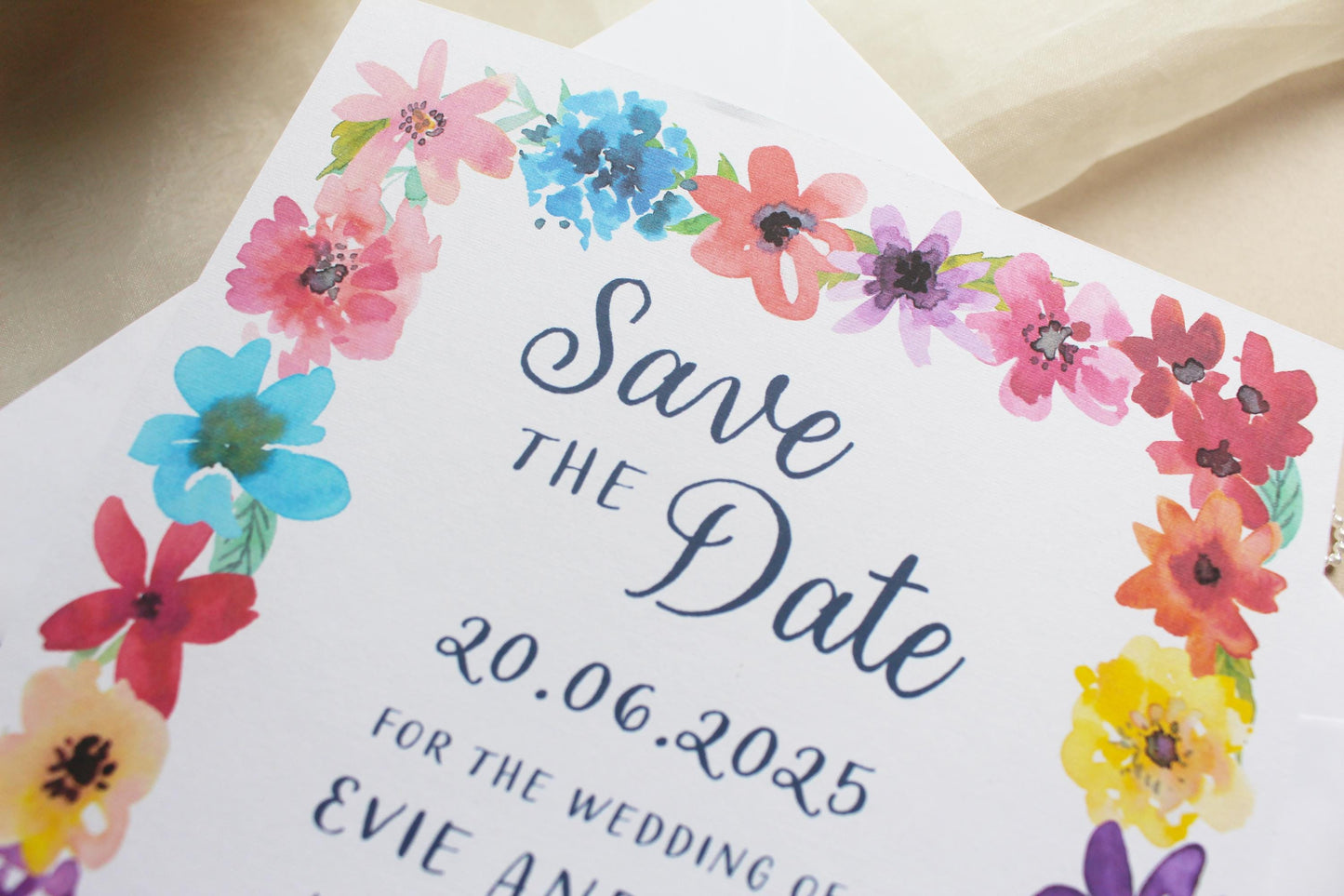Bright Floral Save the Date Invitation, Square Invite, Wedding Stationery