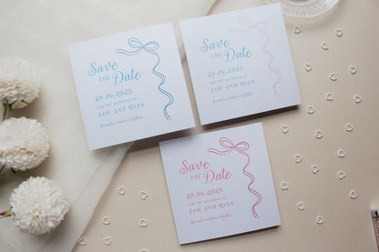 Ribbon Save the Date Invitation, Square Invite, Wedding Stationery