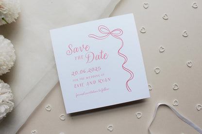 Ribbon Save the Date Invitation, Square Invite, Wedding Stationery