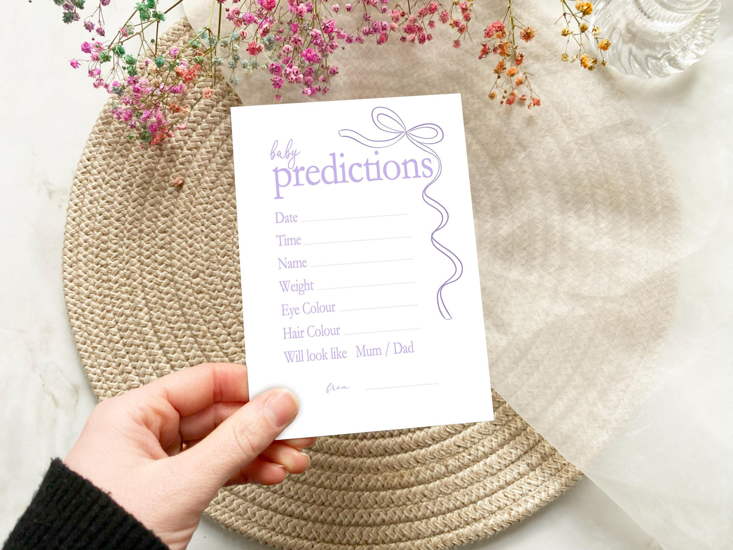 Purple Bow Baby Shower Bundle, Boho Chic, Girl Baby Shower, Mum To Be, Printed A6
