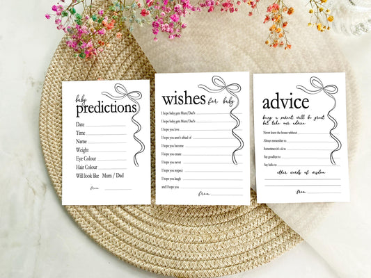 Black Bow Baby Shower Bundle, Minimalist, Neutral Baby Shower, Mum To Be, Printed A6