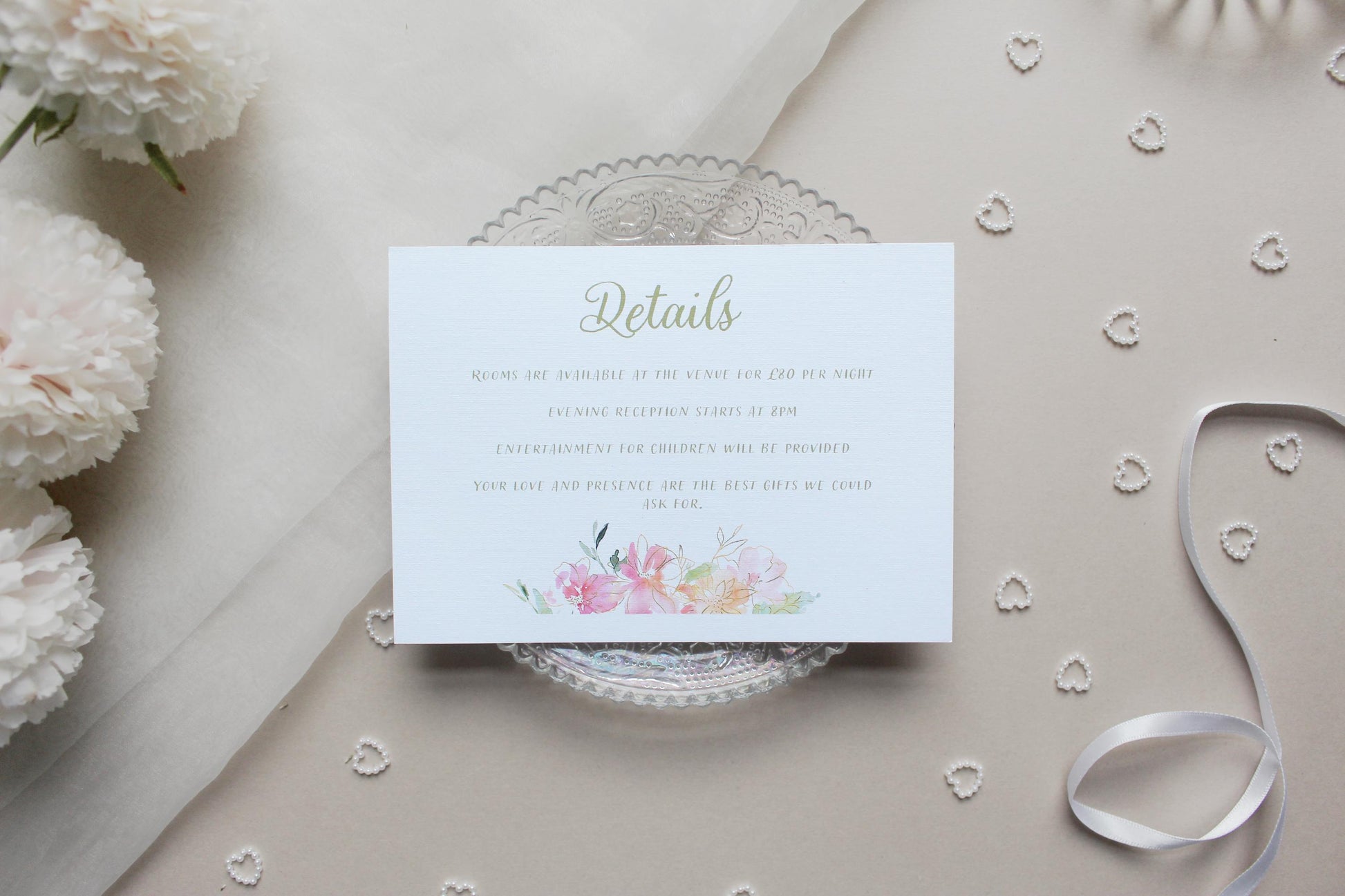Pink Floral Wedding Invitation, Square Invite, Wedding Stationery, RSVP, Details, Evening Reception