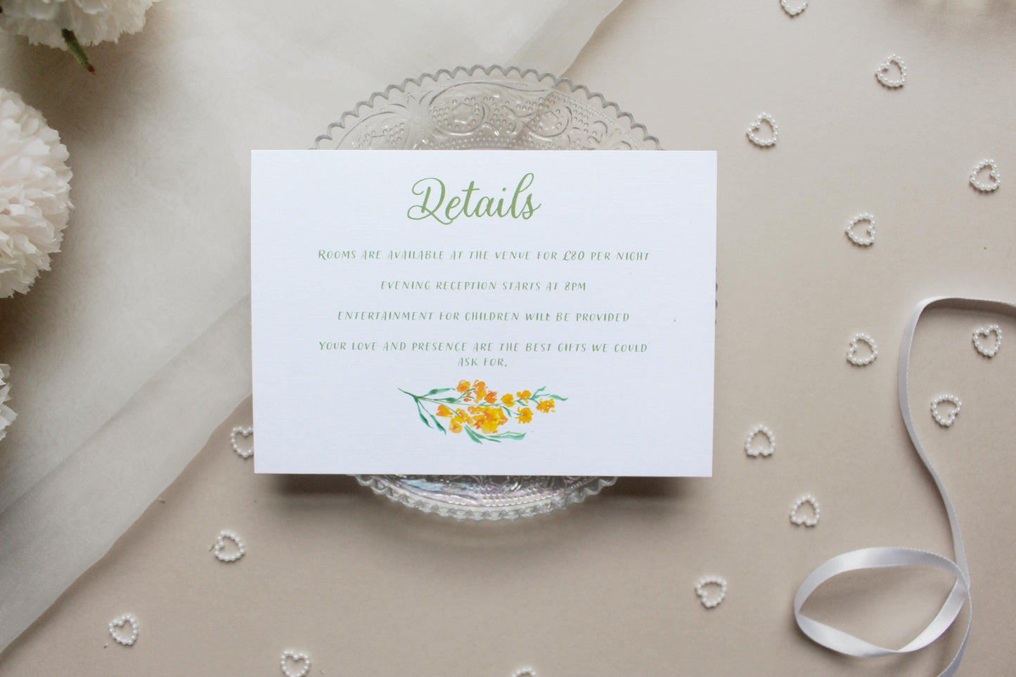 Greenery Yellow Floral Wedding Invitation, Square Invite, Wedding Stationery, RSVP, Details, Evening Reception