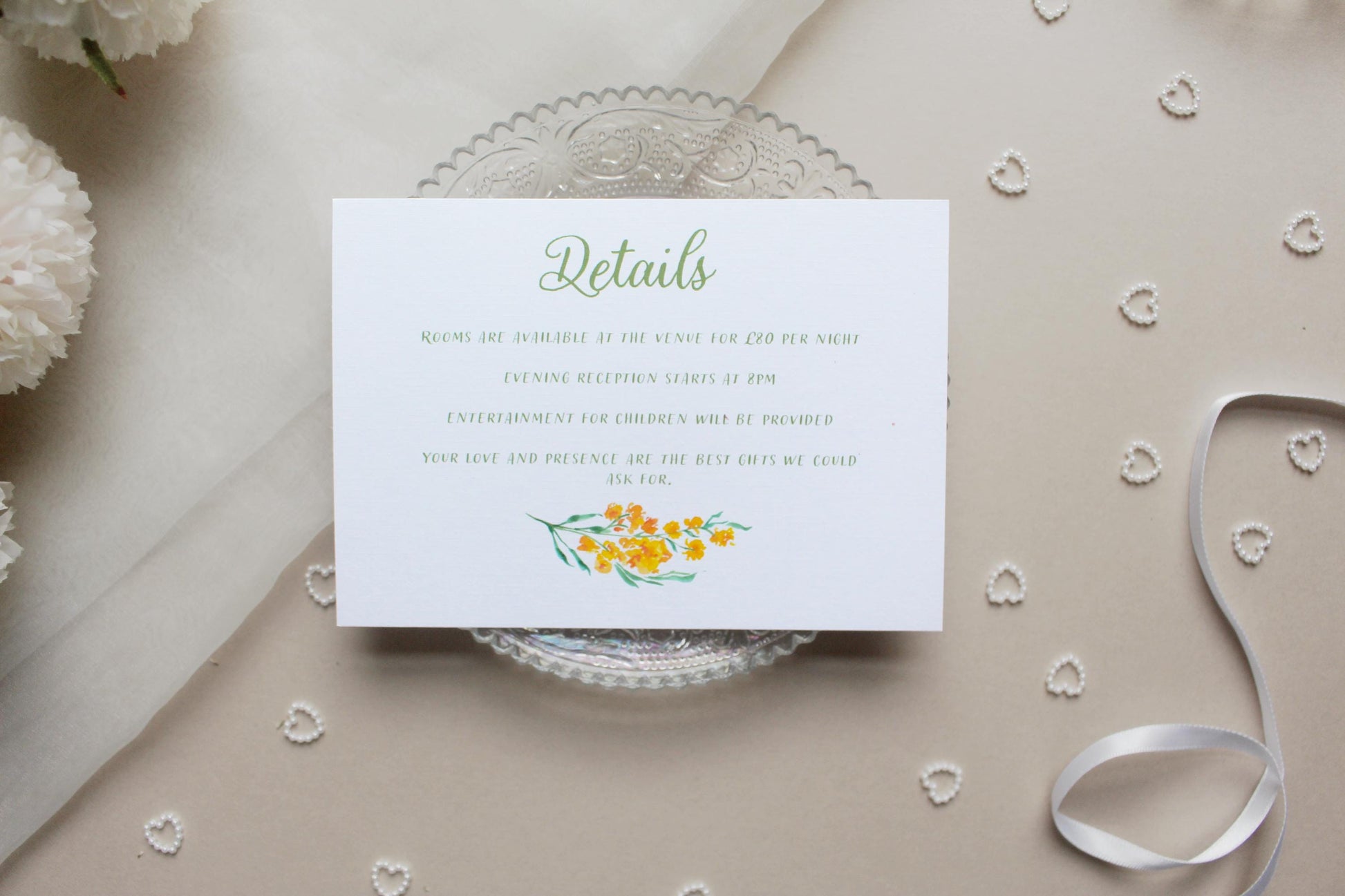 Greenery Yellow Floral Wedding Invitation, Square Invite, Wedding Stationery, RSVP, Details, Evening Reception