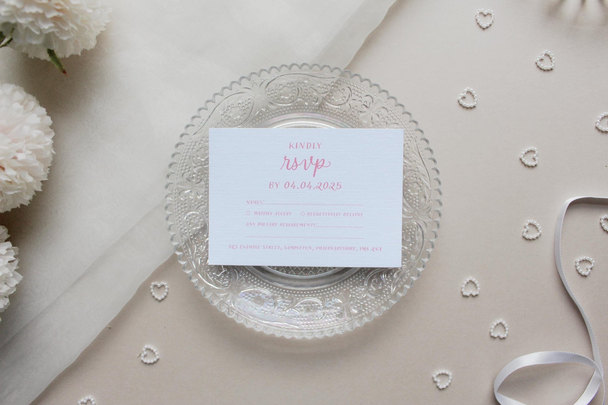 Ribbon Wedding Invitation, Square Invite, Wedding Stationery, RSVP, Details, Evening Reception