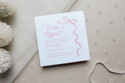 Ribbon Wedding Invitation, Square Invite, Wedding Stationery, RSVP, Details, Evening Reception