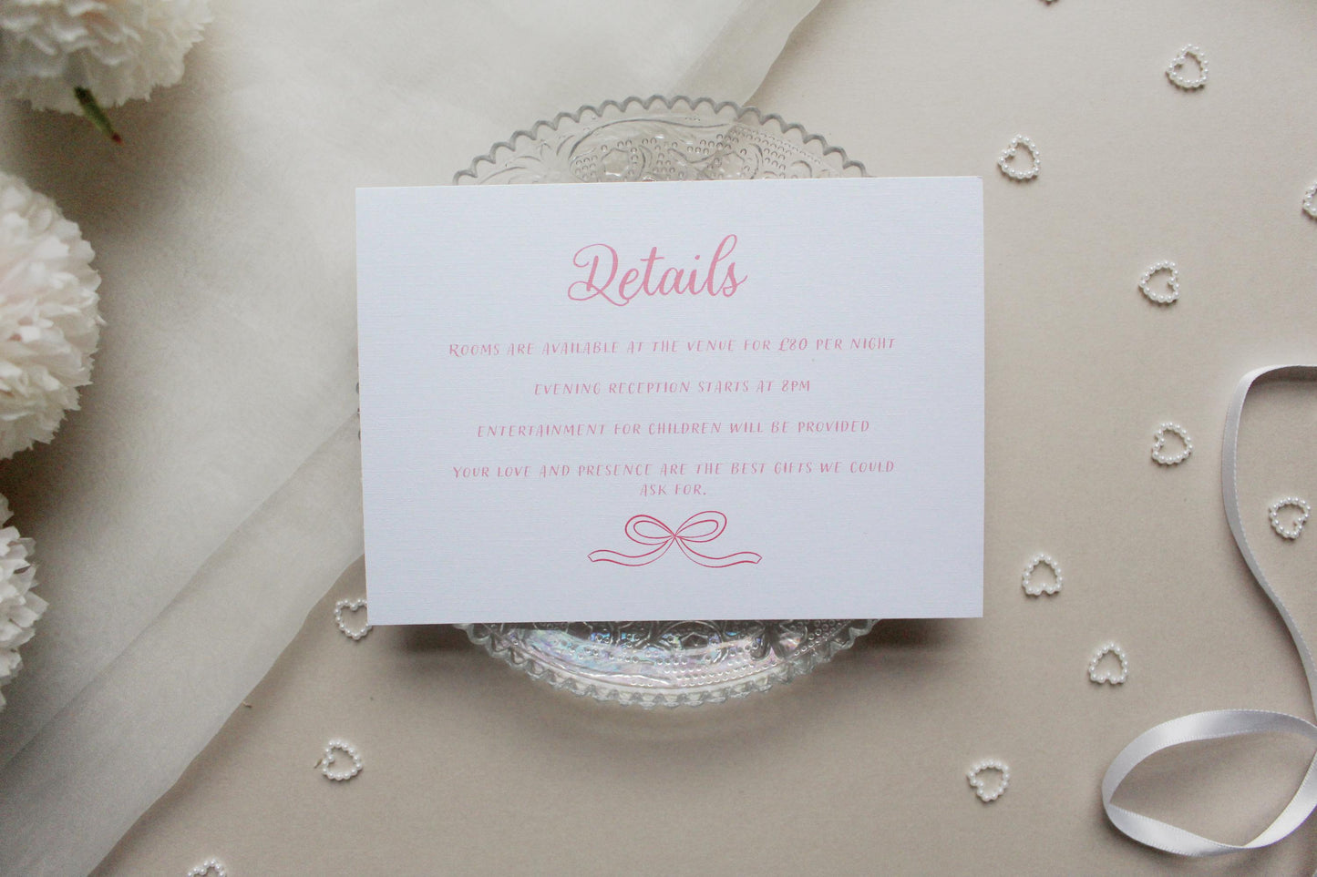 Ribbon Wedding Invitation, Square Invite, Wedding Stationery, RSVP, Details, Evening Reception