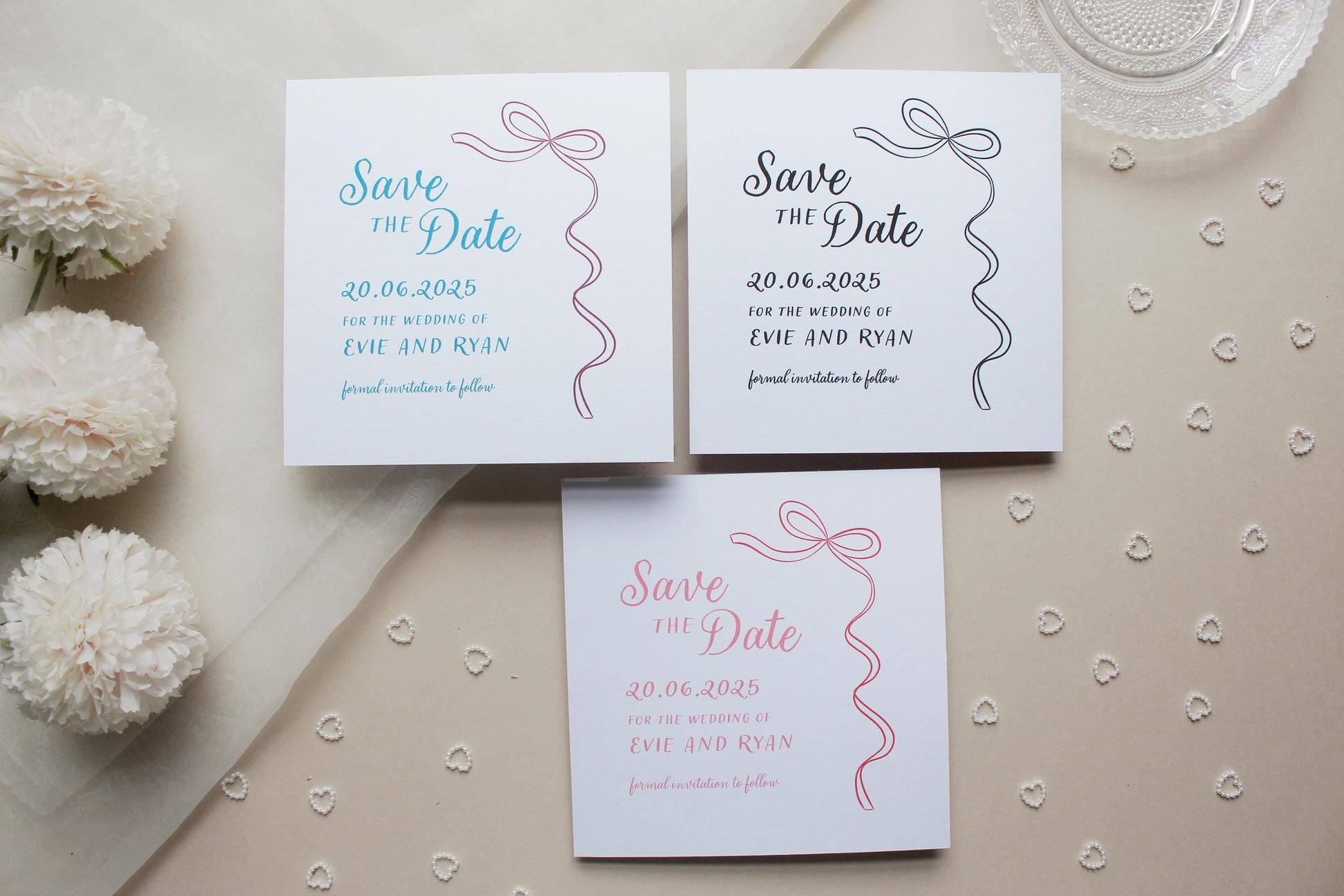Ribbon Save the Date Invitation, Square Invite, Wedding Stationery