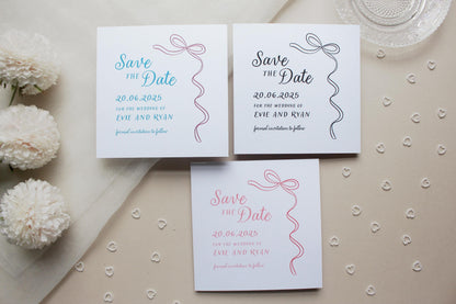 Ribbon Save the Date Invitation, Square Invite, Wedding Stationery