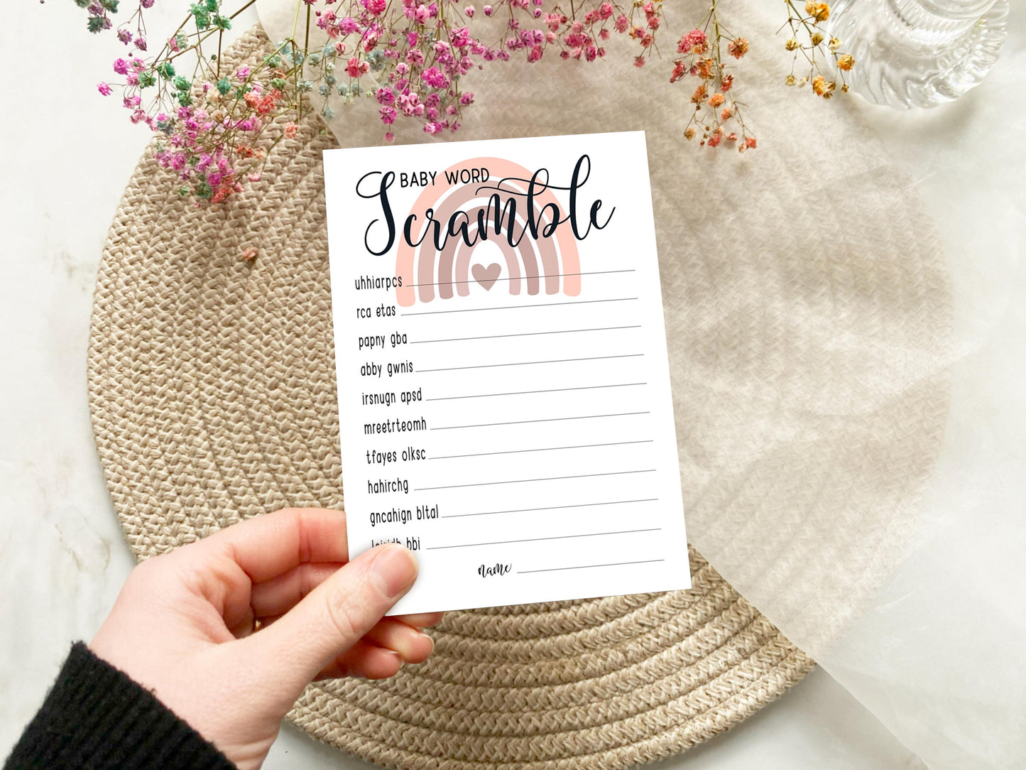 Blush Pink Rainbow Baby Shower Bundle, Prediction and Advice Cards Game, Mum To Be, Girl Baby Shower