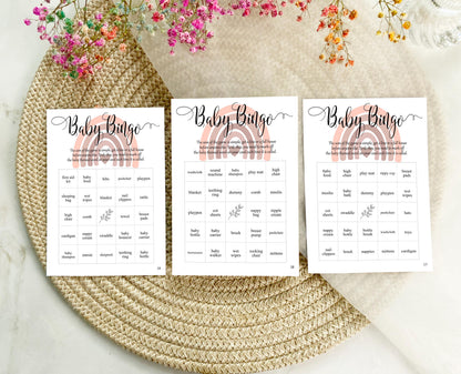 Blush Pink Rainbow Baby Shower Bundle, Prediction and Advice Cards Game, Mum To Be, Girl Baby Shower