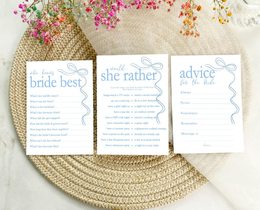 Hen do Party Games Bundle, Tie the Knot, Bridal Bingo, Advice, Guess the Dress, Would She Rather
