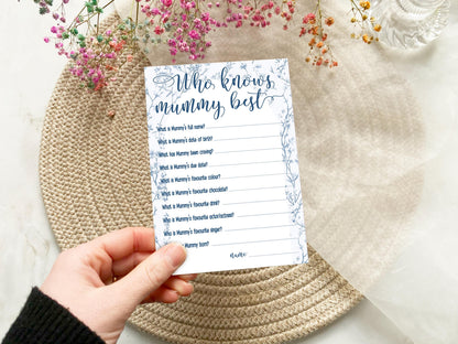Baby Shower Bundle, Whimsical Blue Arch, Prediction and Advice Cards Game, Greenery Theme, Mum To Be, Boy Baby Shower