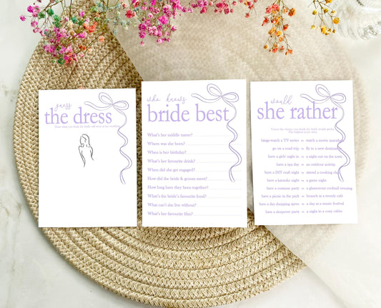 Hen do Party Games Bundle, Tie the Knot, Bridal Bingo, Advice, Guess the Dress, Would She Rather