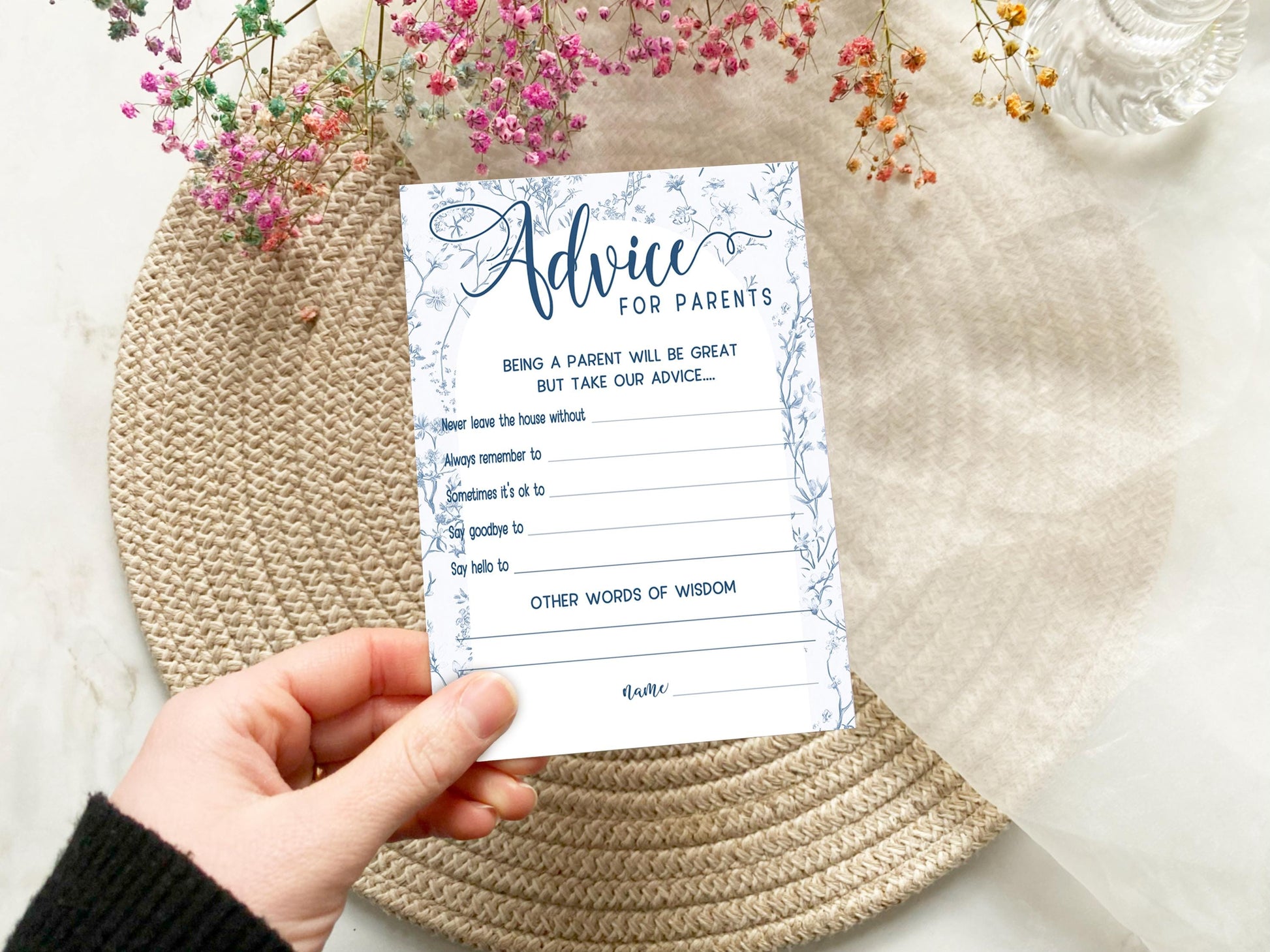 Baby Shower Bundle, Whimsical Blue Arch, Prediction and Advice Cards Game, Greenery Theme, Mum To Be, Boy Baby Shower