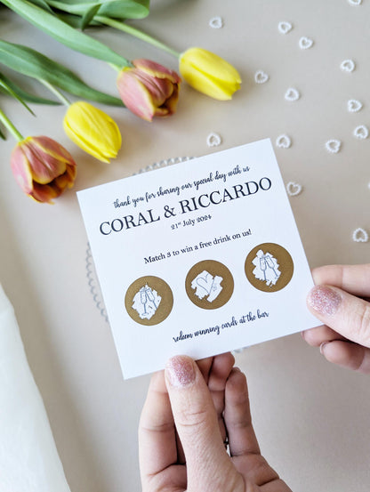 Personalised Wedding Scratch Card, Win a Drink, Wedding Favour, Match 3, Black and White