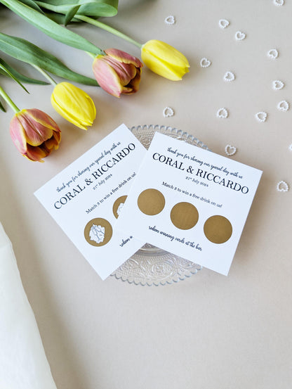 Personalised Wedding Scratch Card, Win a Drink, Wedding Favour, Match 3, Black and White