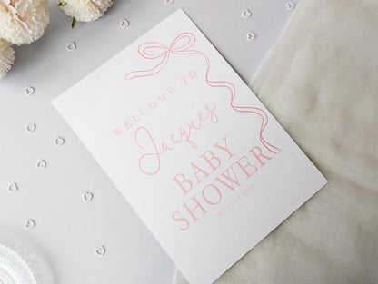 Pink Bow Baby Shower Sign, Welcome Poster, Girl, Baby Sprinkle A4 Printed