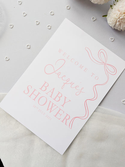 Pink Bow Baby Shower Sign, Welcome Poster, Girl, Baby Sprinkle A4 Printed