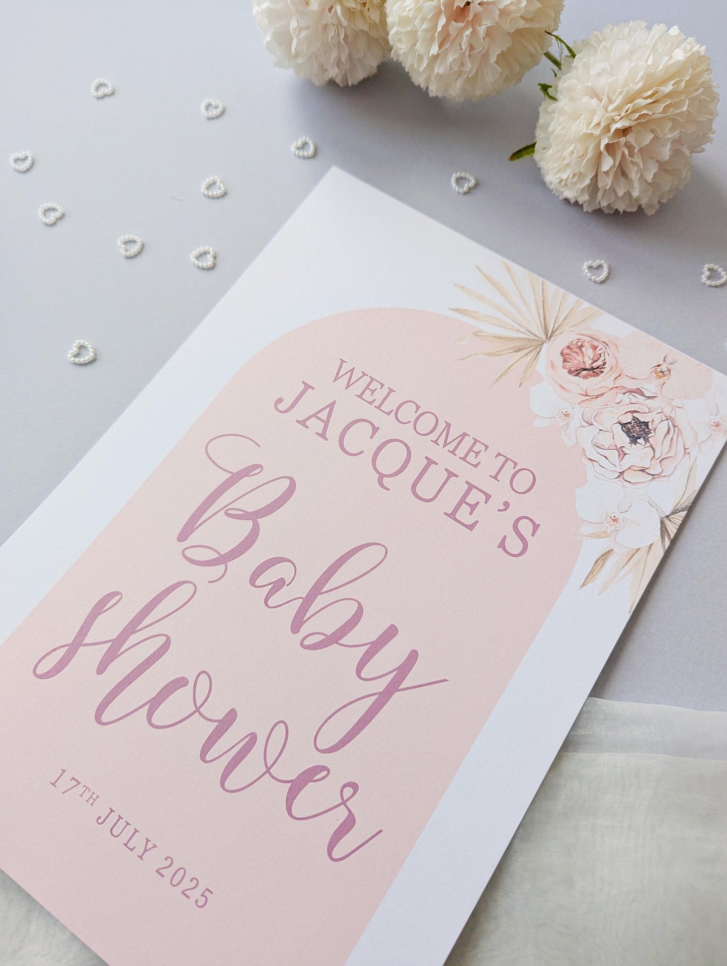 Boho Pink Arch Baby Shower Sign, Welcome Poster, Girl, Baby Sprinkle A4 Printed