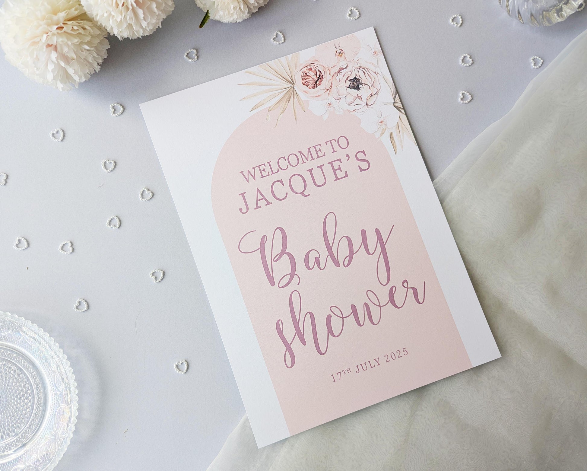 Boho Pink Arch Baby Shower Sign, Welcome Poster, Girl, Baby Sprinkle A4 Printed