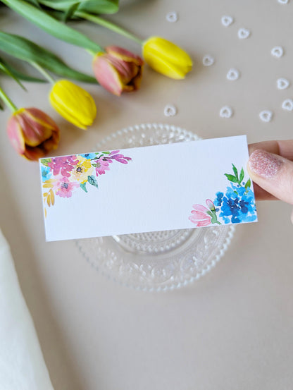 Colourful Floral Wedding Seating Card, Name Cards, Table Place Cards, Folded, Flat