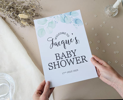 Eucalyptus Baby Shower Sign, Welcome Poster, Neutral Shower, Baby Sprinkle A4 Printed