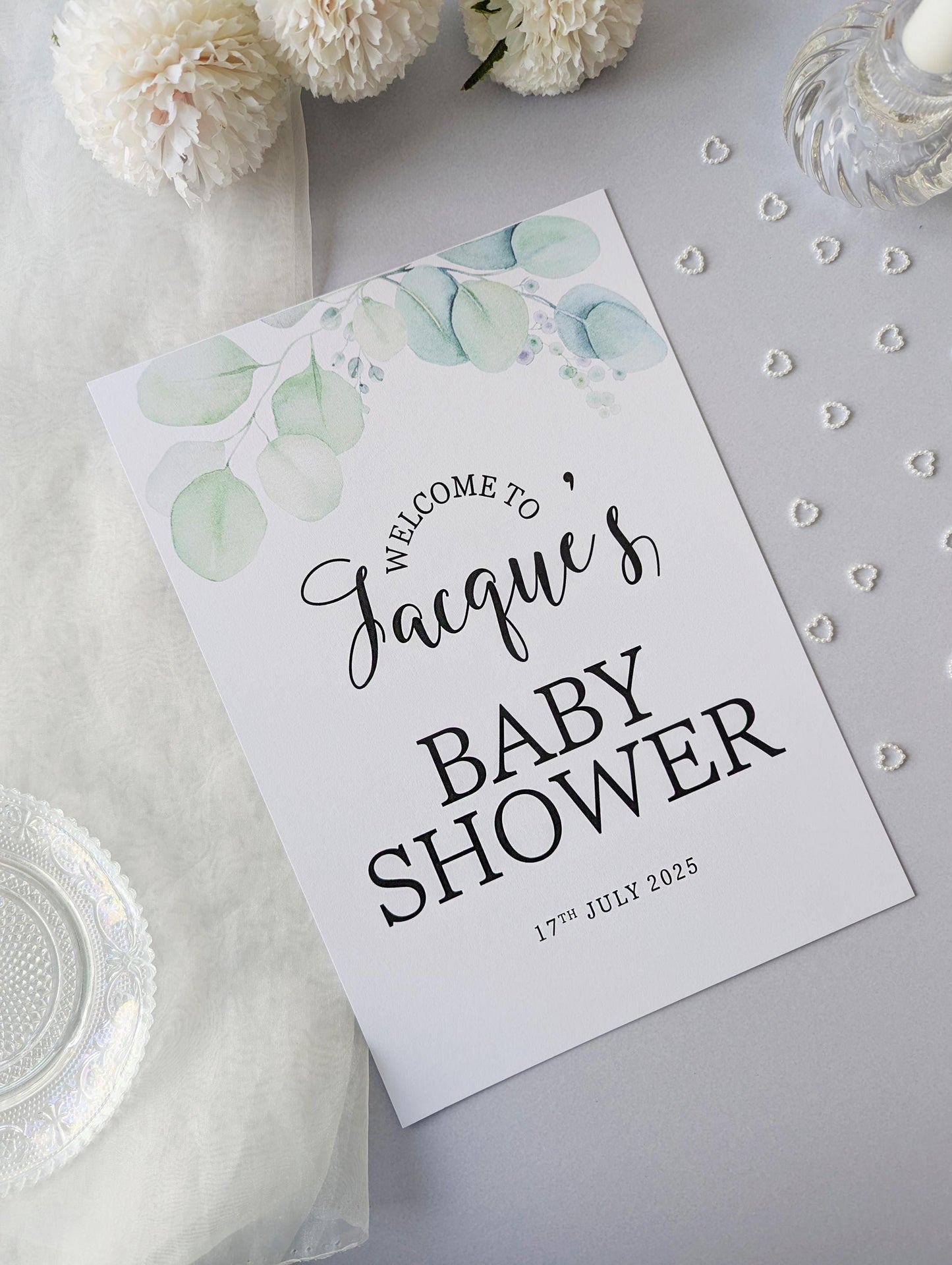 Eucalyptus Baby Shower Sign, Welcome Poster, Neutral Shower, Baby Sprinkle A4 Printed