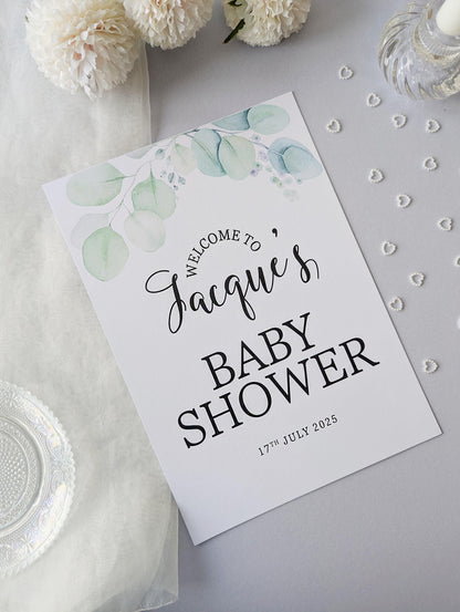 Eucalyptus Baby Shower Sign, Welcome Poster, Neutral Shower, Baby Sprinkle A4 Printed